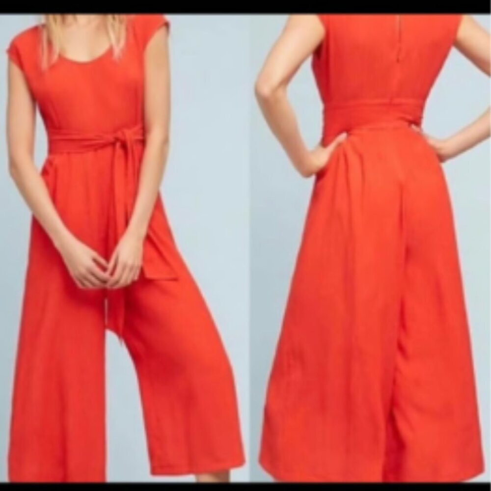 Anthropologie Orange Wide Leg Jumpsuit Front tie Size 4
